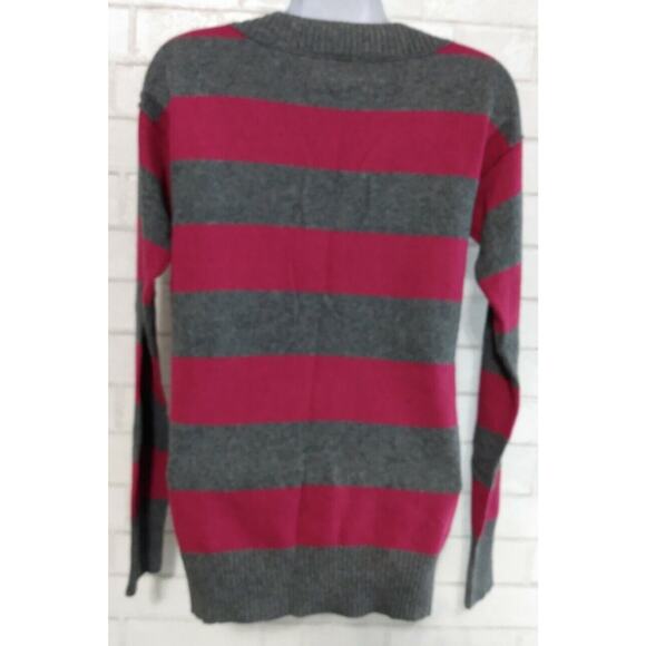 Mossimo Women's Sweater Size M Pink Gray Striped Deep Vee Pullover New w/Tags - Picture 3 of 5